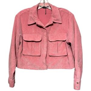 Zara Cropped Corduroy Jacket Pink Button Front Trendy Streetwear Elevated Casual